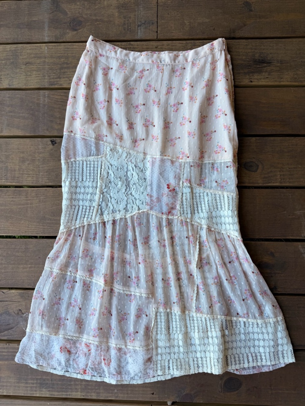 Free people - Women’s Pink Floral Lace Panel Midi Skirt